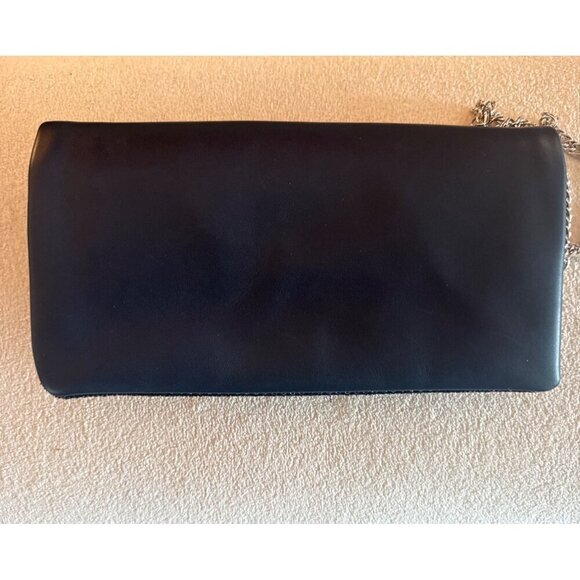 Laudi Vindi Blue Leather & Chain Evening Bag With Rhinestone Detailing 9.5”x5” - Picture 3 of 3